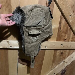 True Religion Brown Fur-Lined Trapper Hat